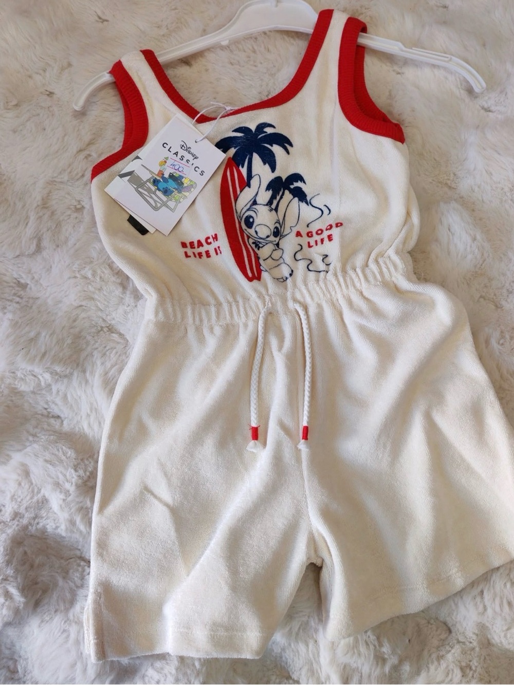 NWT Zara Disney Classics Lilo & Stitch Terry Romper Cream Red Size 10